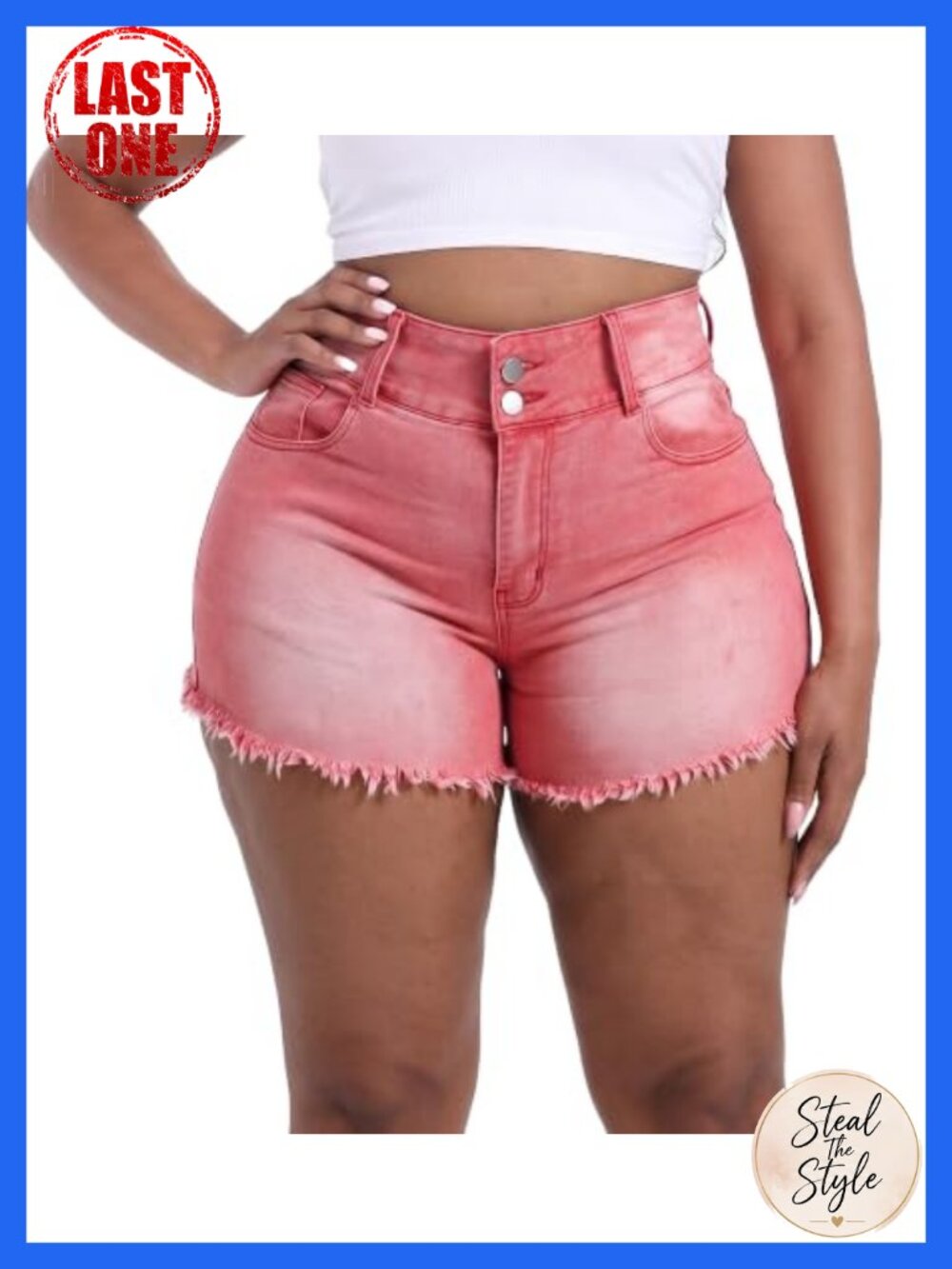 Plus Size High Waisted Stretchy Jean Shorts Raw Hem Frayed Denim 3.5" Inseam